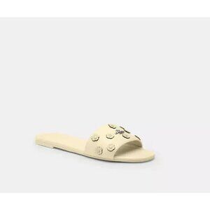 Coach Lockup Slide Sandals Women’s Moonlight Leather Tea Rose Open Toe Casual